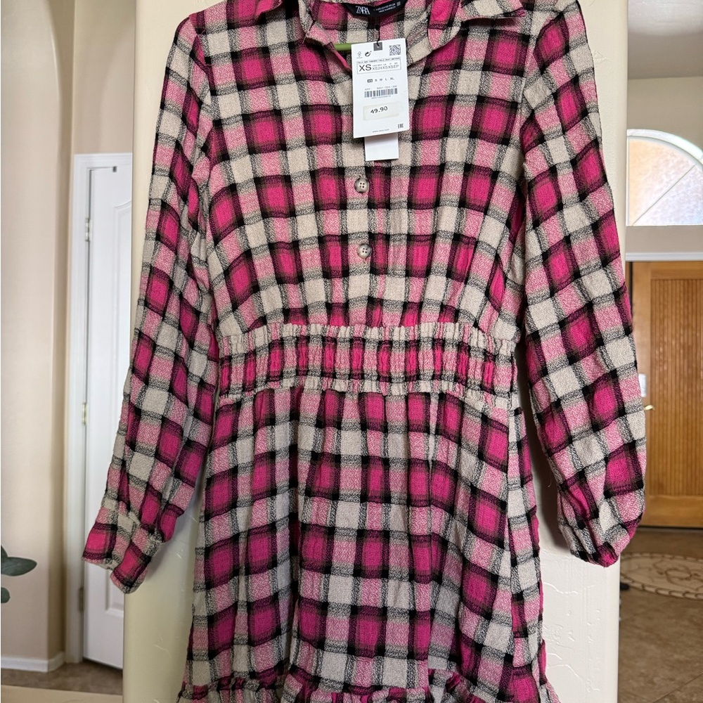 Pink and Black Plaid Dress